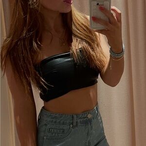 Edikted Black Leather Tube Top